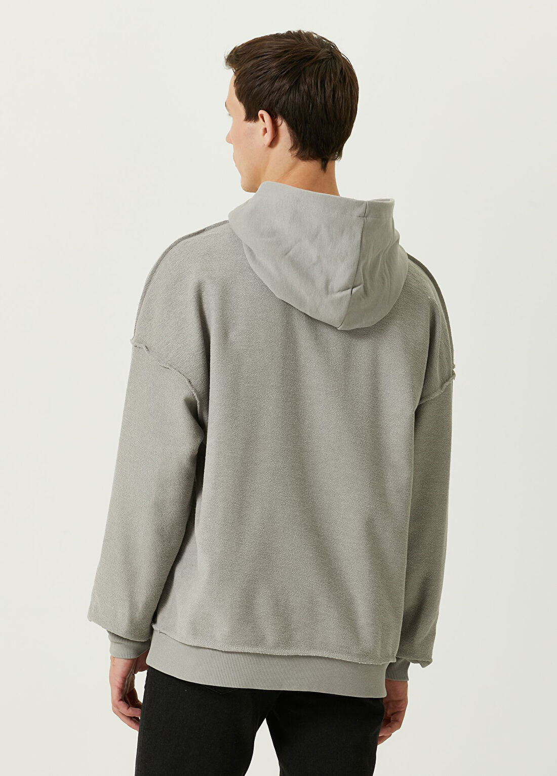 Turn & Bake Gri Logo Baskılı Kapüşonlu Erkek Sweatshirt görsel 2