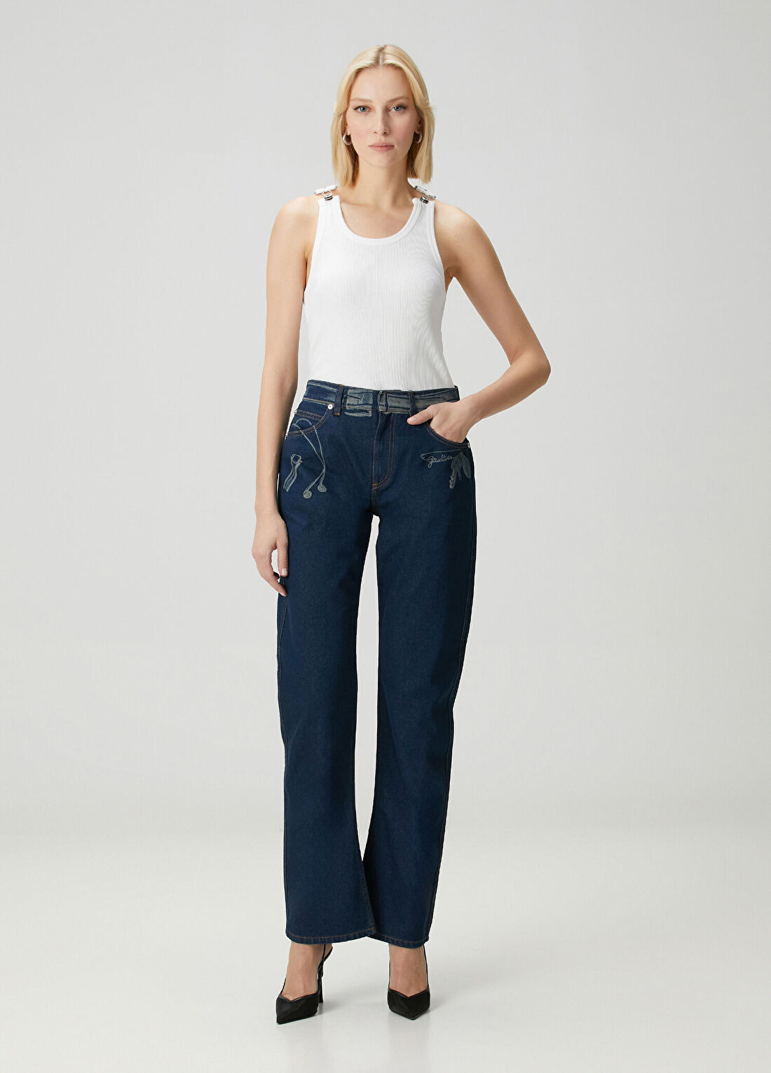 Jean Paul Gaultier Lacivert Baskılı Jean Pantolon