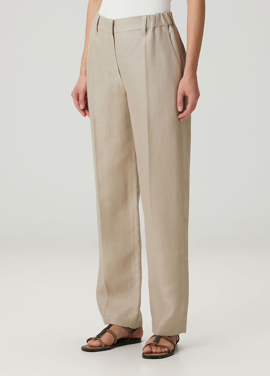Brunello Cucinelli Ekru Keten Pantolon görsel 4