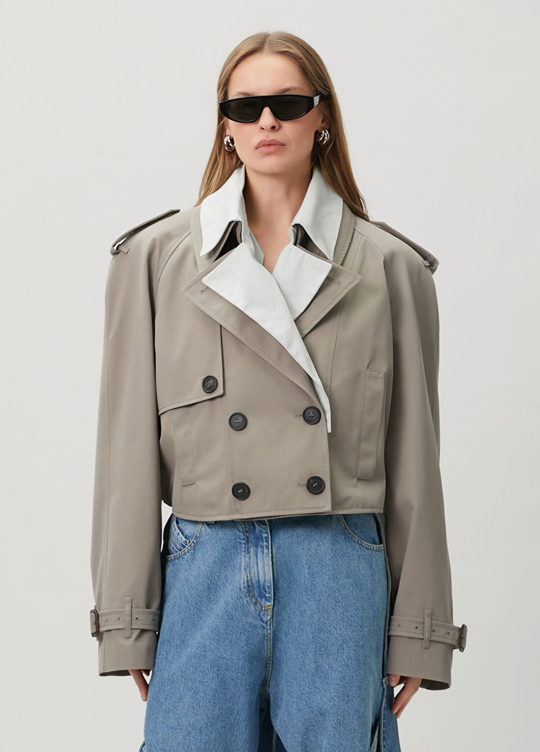 The Attico Gri Crop Gabardin Ceket