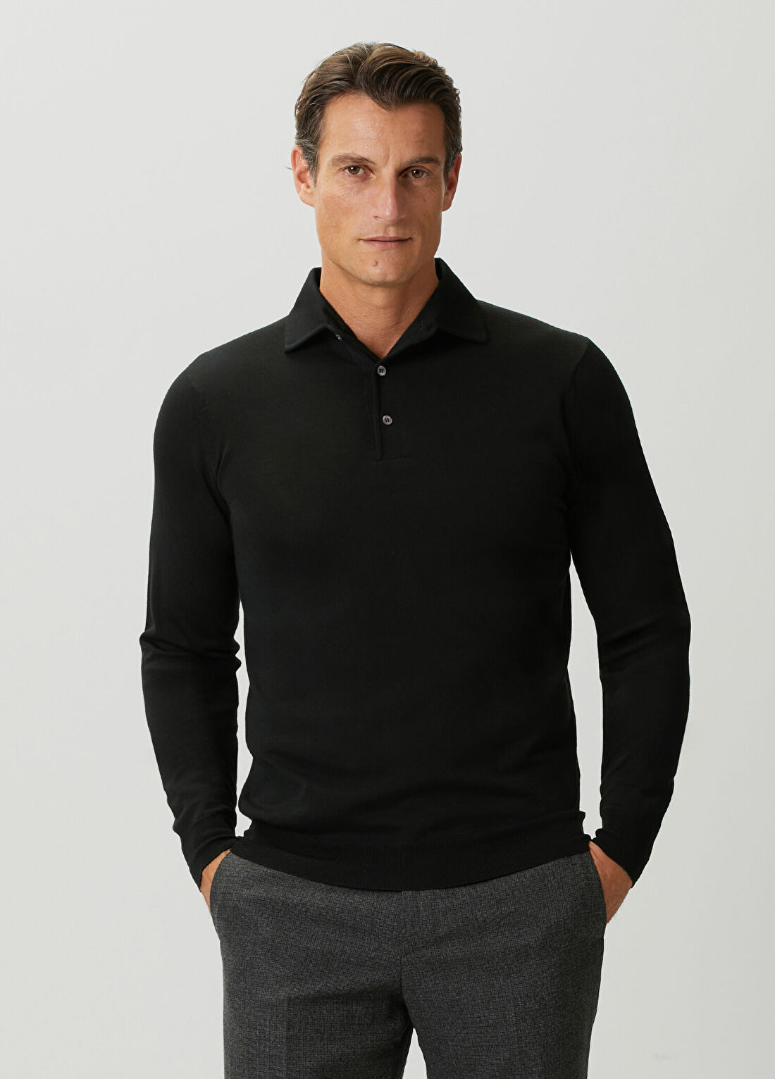 Lardini Siyah Polo Yaka Yün Triko