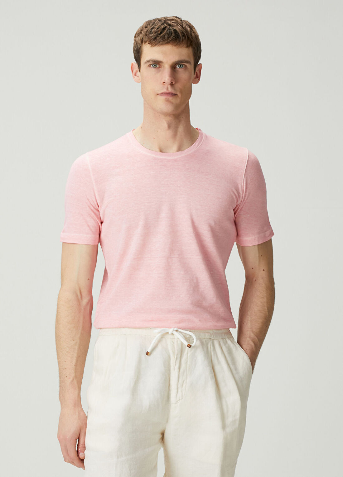 120% Lino Pembe Keten T-shirt