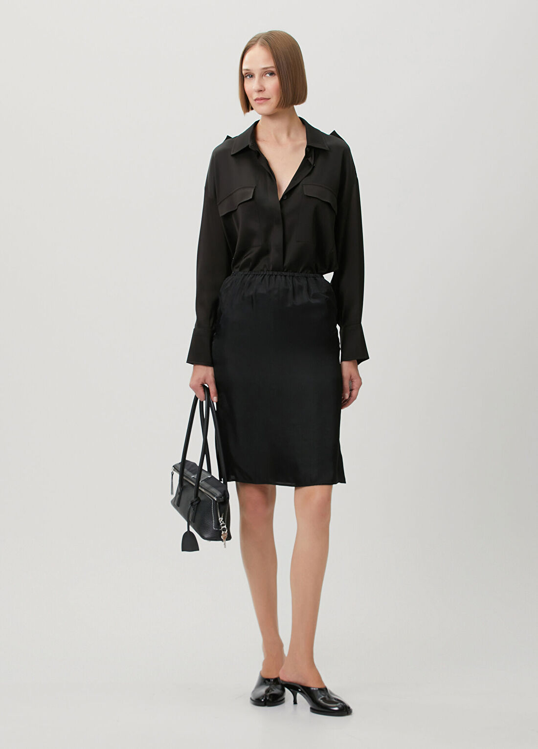 MM6 Maison Margiela Siyah Midi Etek