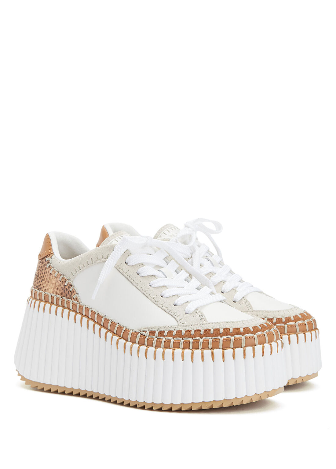 Chloe Nama Taba Beyaz Platformlu Kadın Deri Sneaker görsel 2
