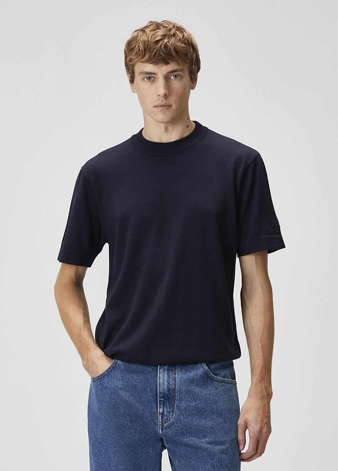 Balmain Lacivert Kısa Kollu Merino Triko