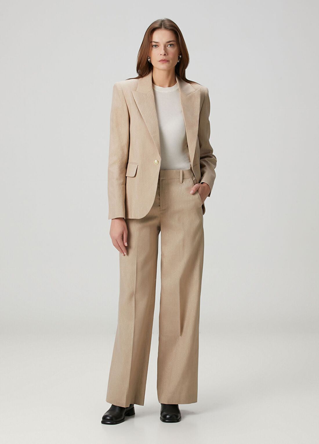 Zadig&Voltaire Bej Çizgili Keten Pantolon