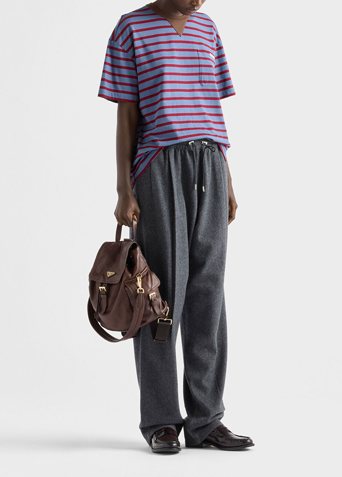 Prada Mavi Çizgili Jarse Kısa Kollu Kadın Oversize T-shirt görsel 2