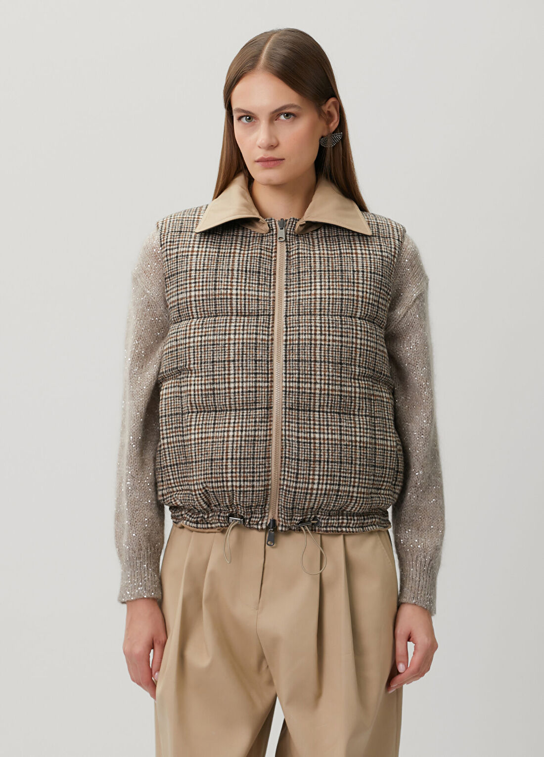 Brunello Cucinelli Camel Ekoseli Çift Taraflı Yelek görsel 3