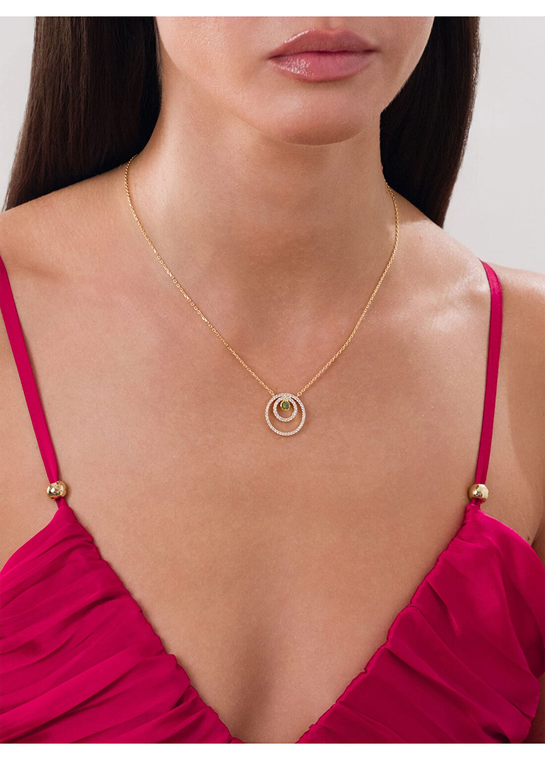 Orena Jewelry Circle Green 24 Ayar Altın Kaplama Kadın Kolye görsel 3