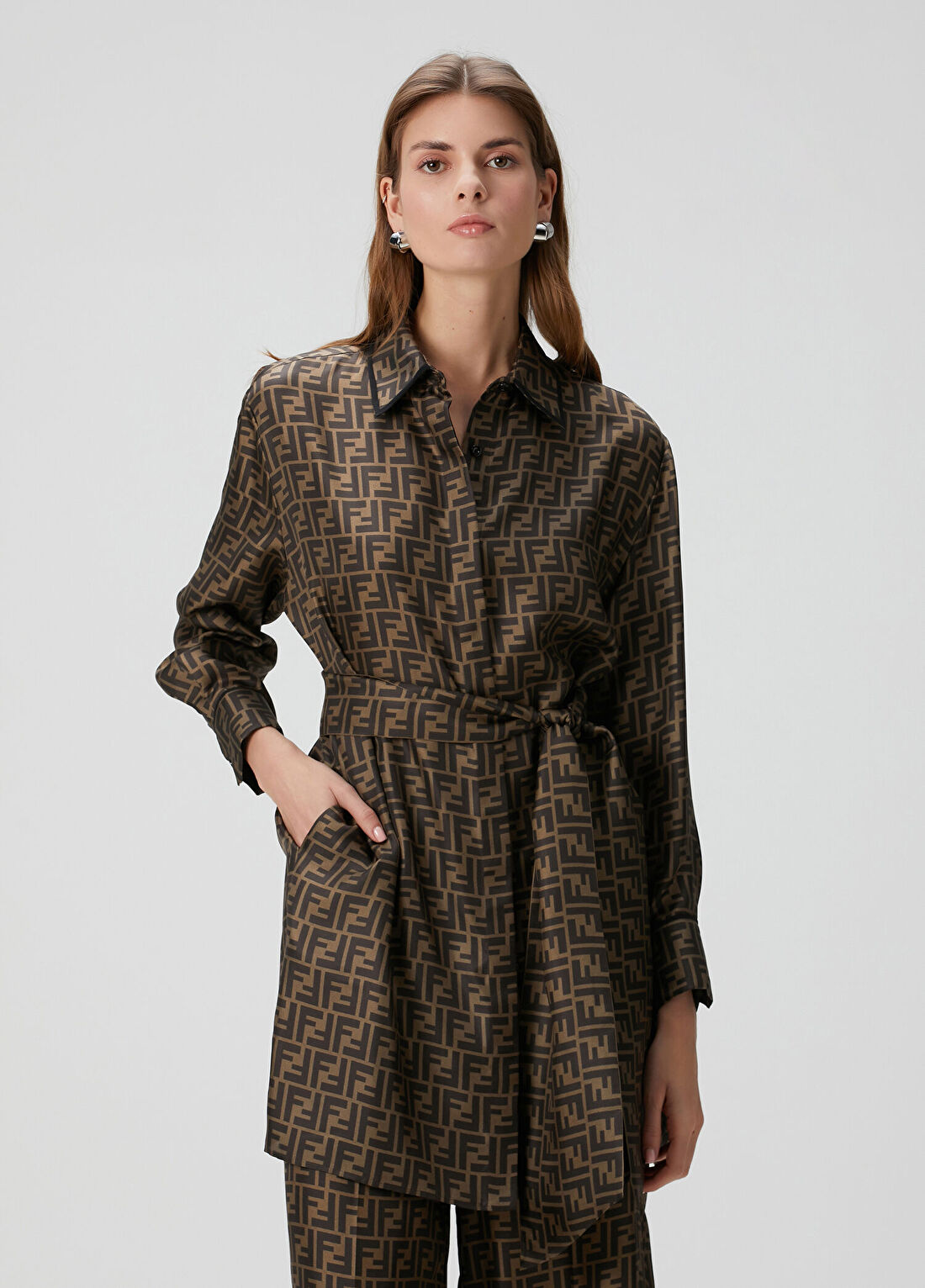 Fendi Kahverengi Mini İpek Elbise