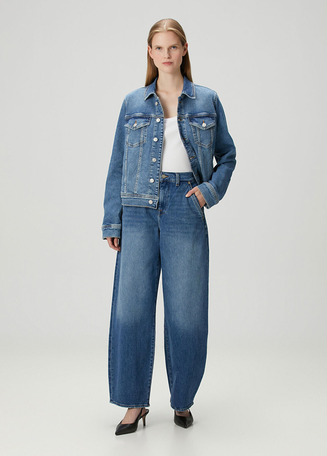 7 For All Mankind Mavi Trucker Denim Ceket görsel 2
