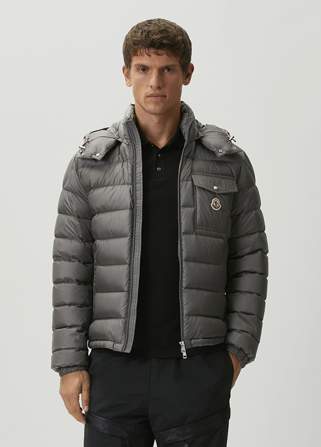 Moncler Gri Kapüşonlu Puff Mont