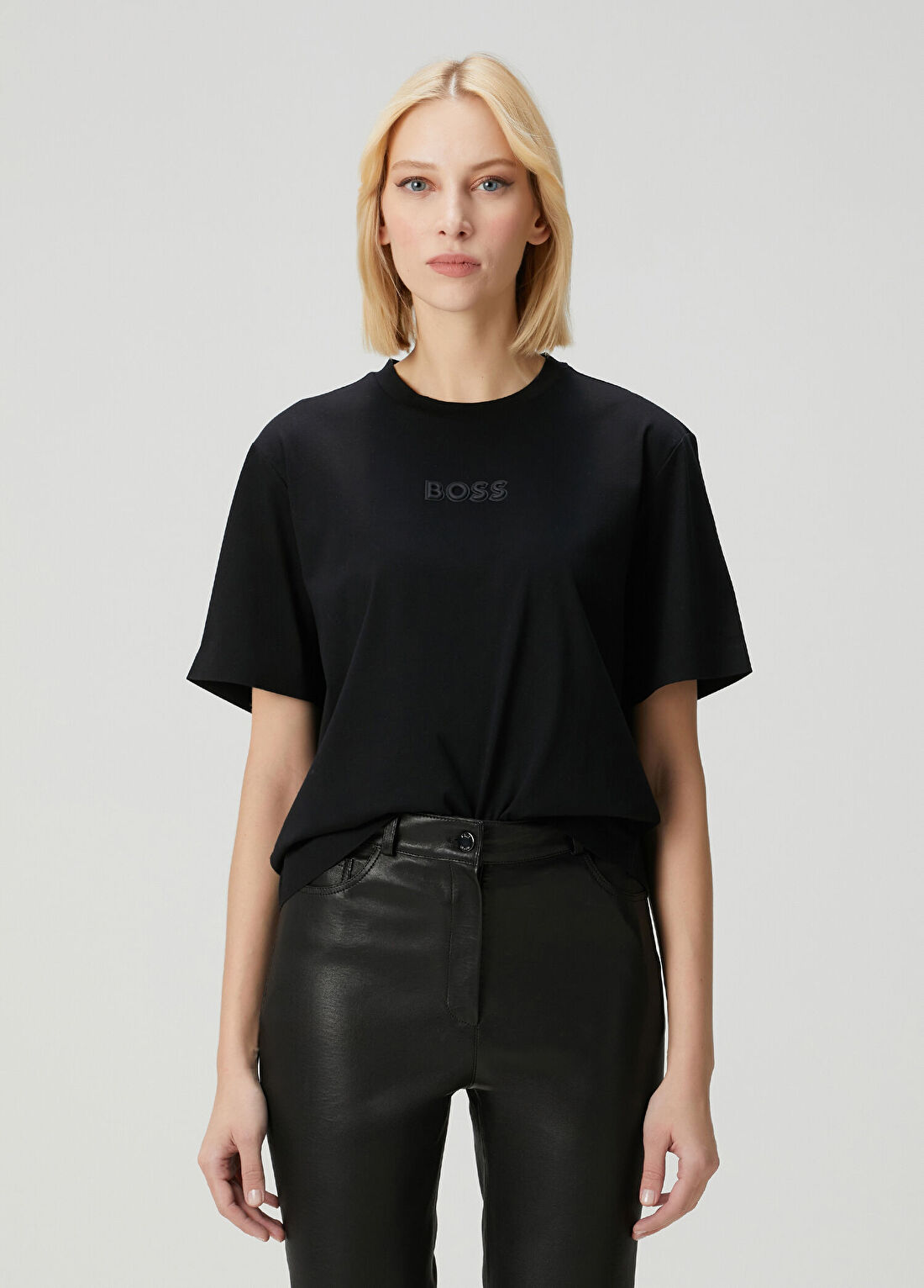 Boss Siyah Logolu T-shirt görsel 3