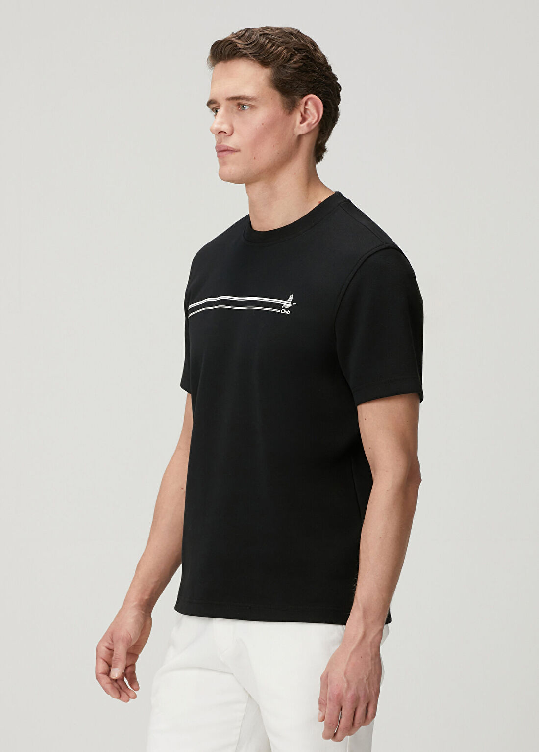 Beymen Club Siyah Relax Fit Şerit Logolu Pike T-shirt görsel 4