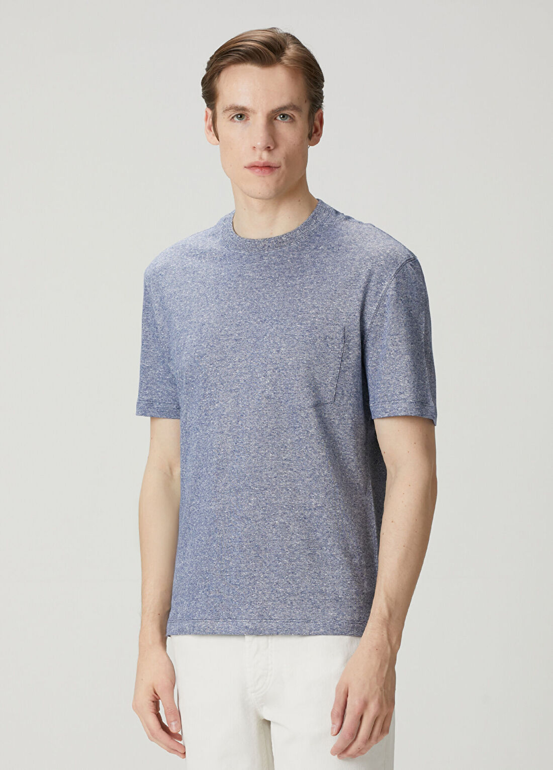 Brunello Cucinelli Mavi Keten T-shirt görsel 3
