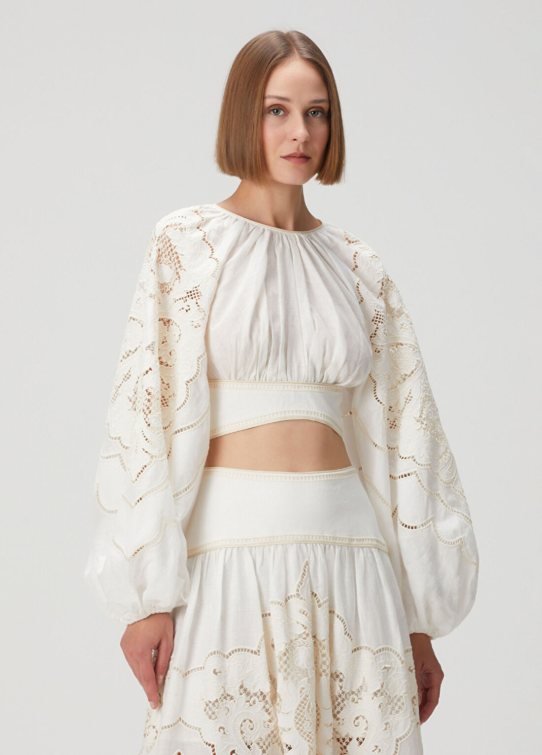 Zimmermann Daylight Krem Nakışlı Bluz