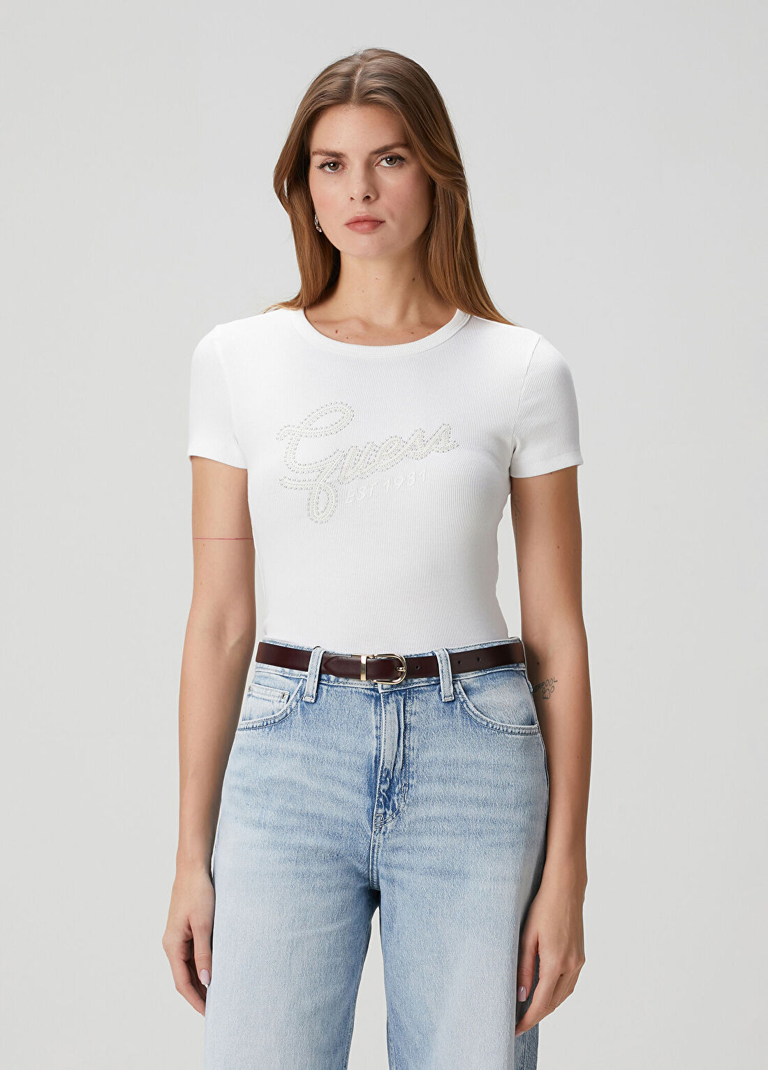 Guess Studs Slim Fit Beyaz T-shirt görsel 3