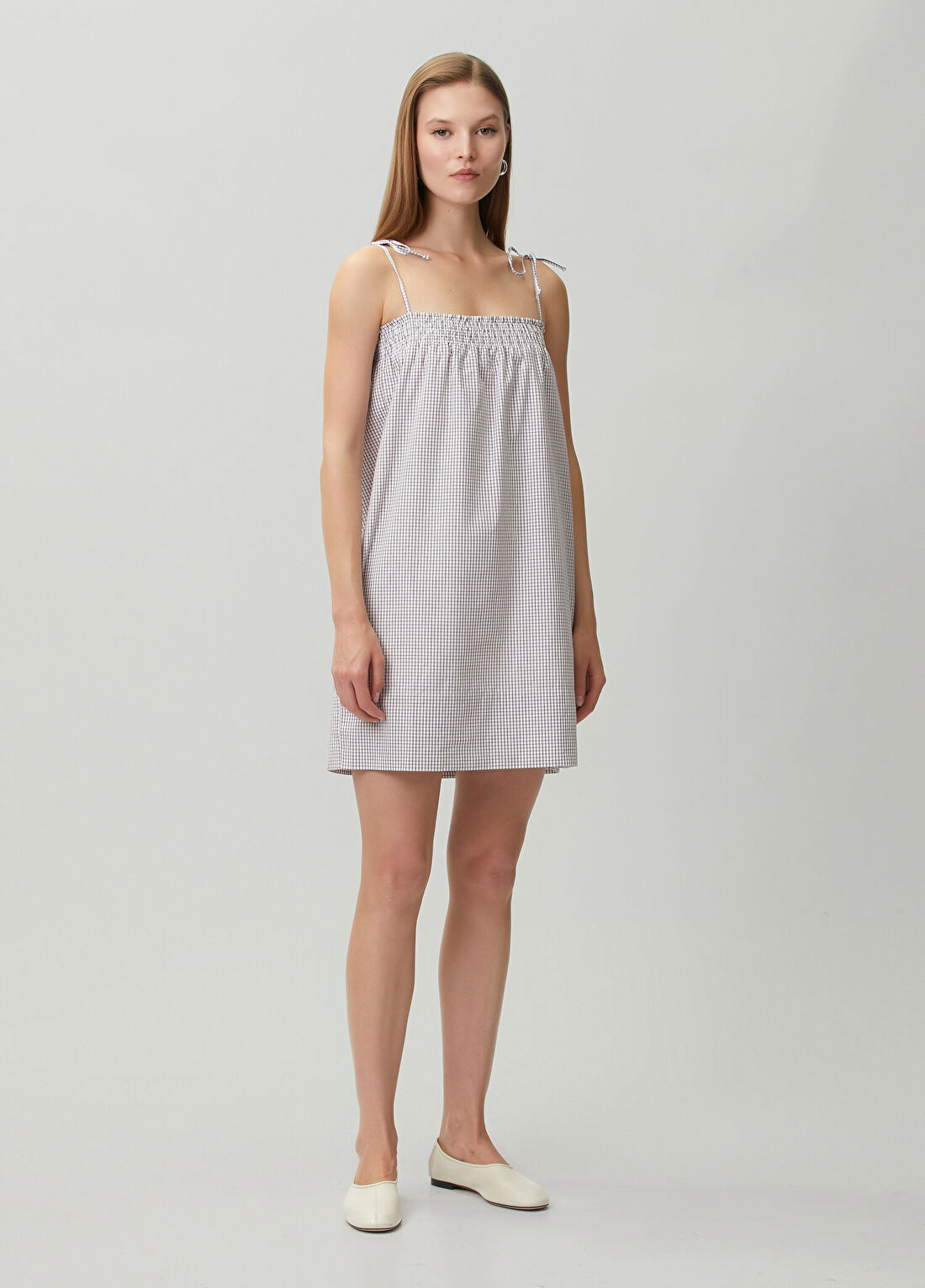 A.P.C. Iris Kahve Beyaz Kareli Mini Elbise görsel 3