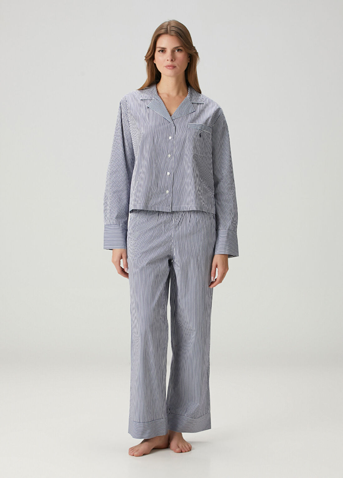 Polo Ralph Lauren-Lingerie Mavi Beyaz Çizgili Pijama Takımı