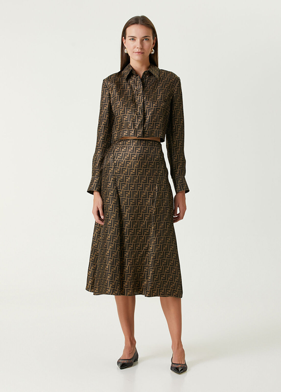 Fendi Kahverengi Logolu Midi Twill Etek