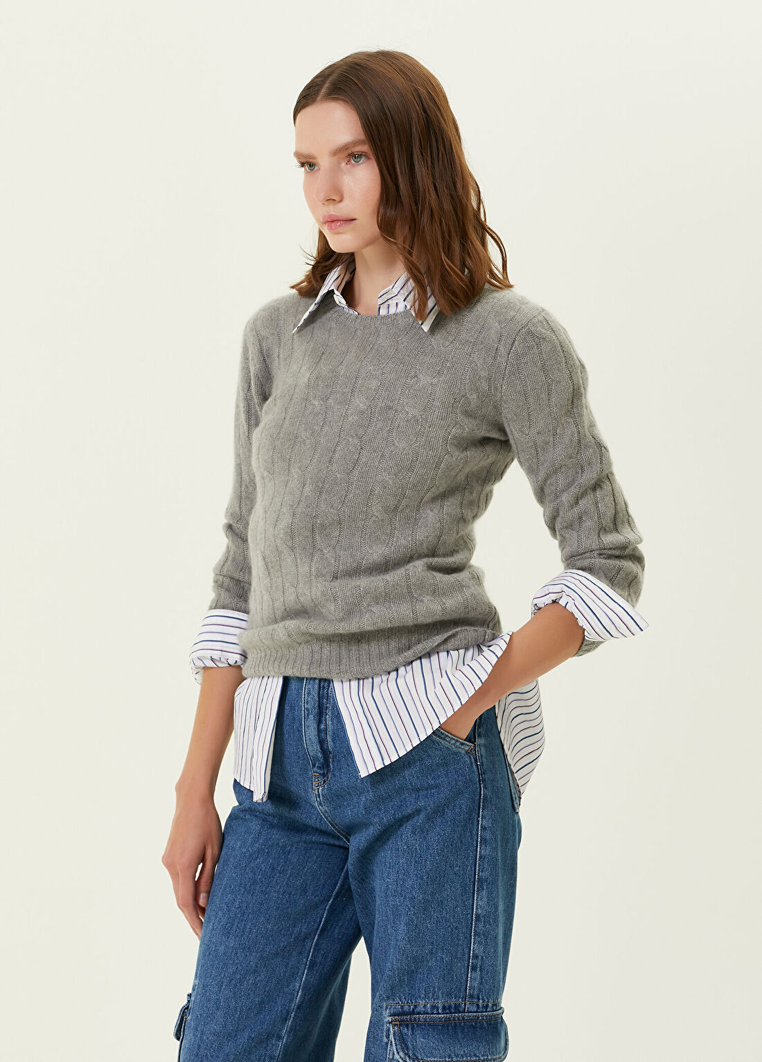 Polo Ralph Lauren Gri Örgü Dokulu Kaşmir Kazak