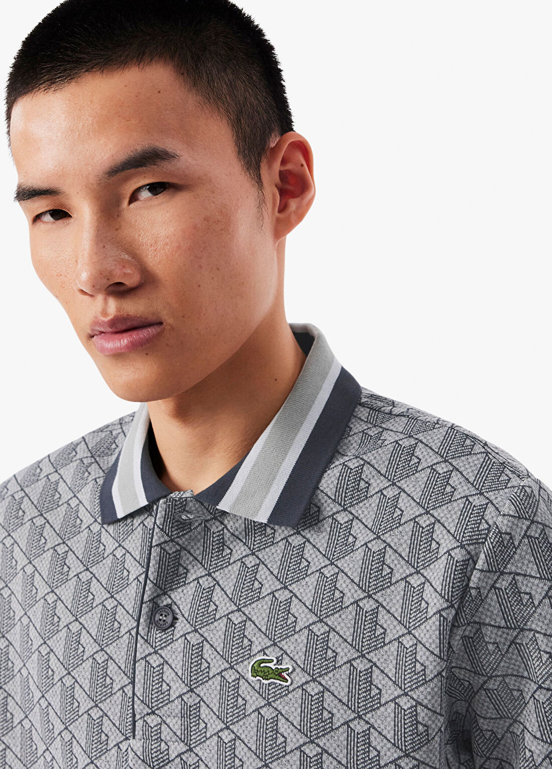 Lacoste Gri Monogram Polo Yaka Classic Fit Kısa Kollu Erkek T-shirt görsel 2