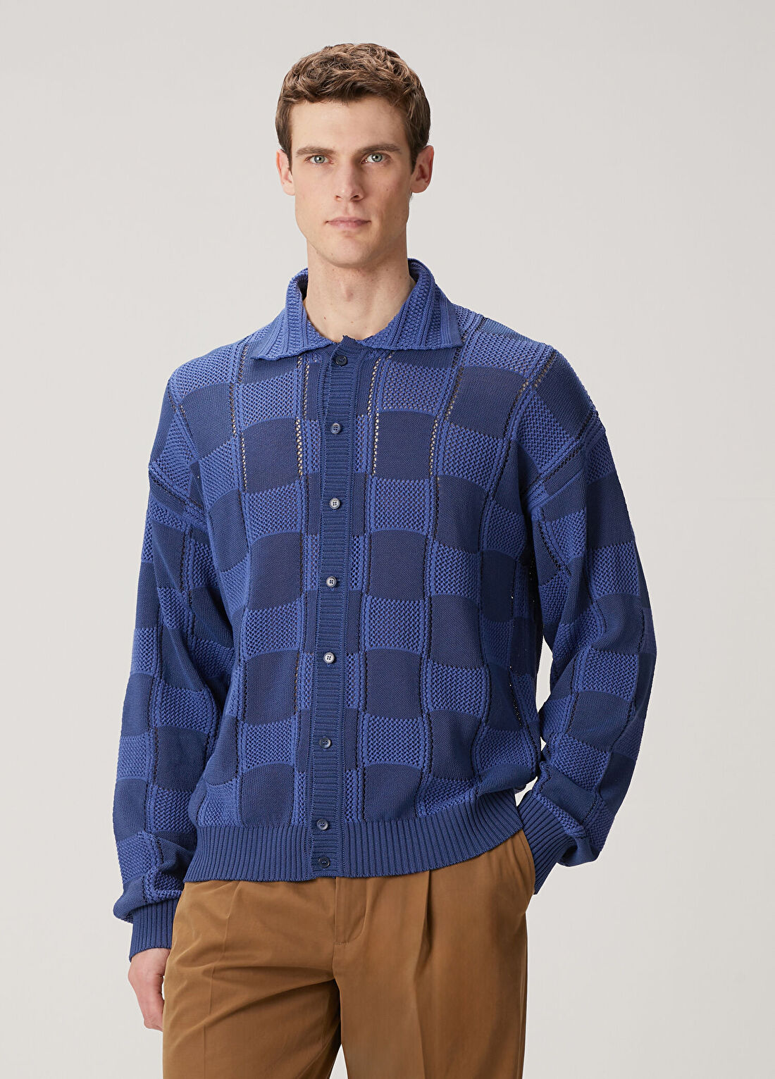 Laneus Mavi Patchwork Detaylı Triko Hırka görsel 3
