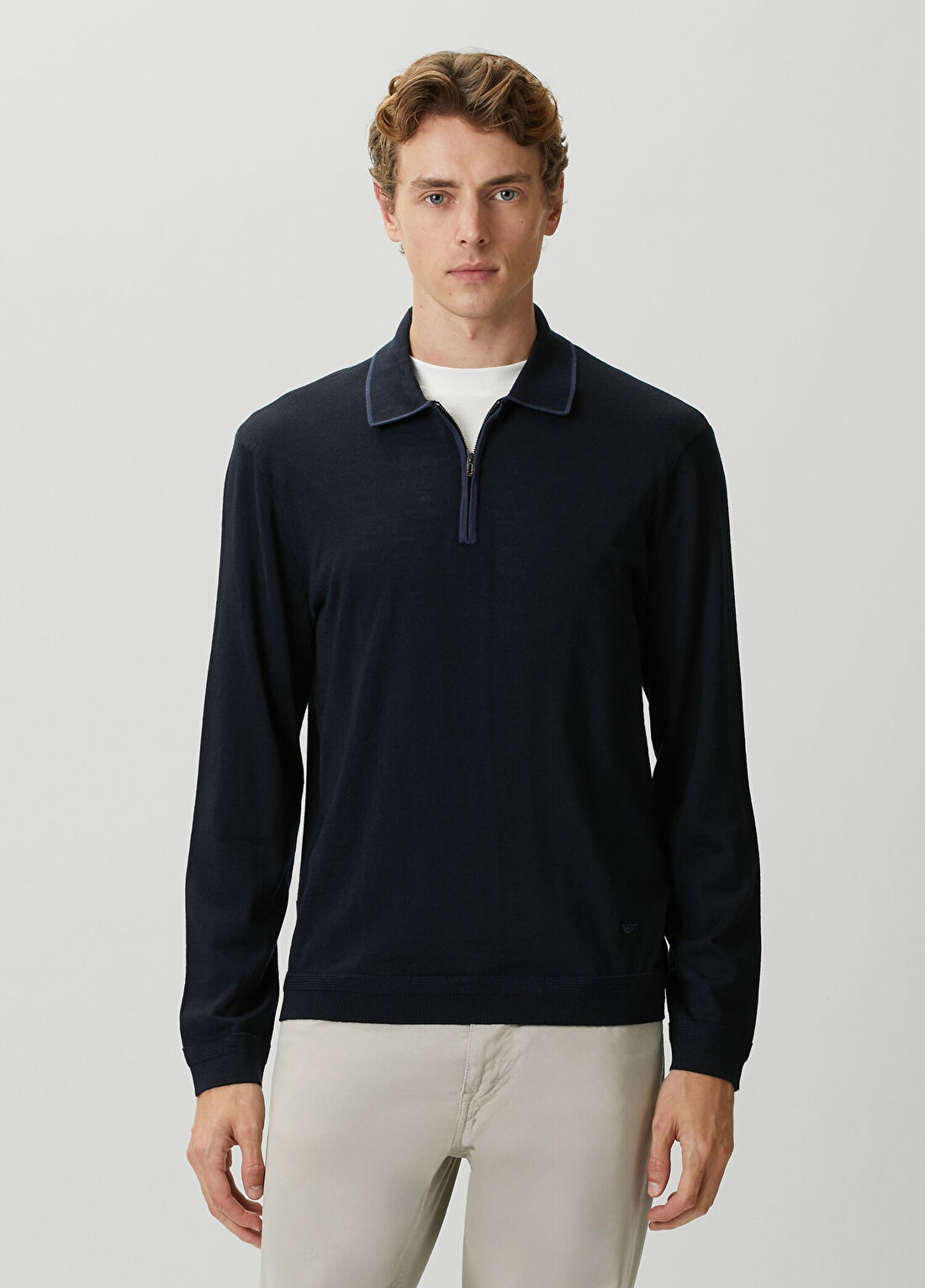 Emporio Armani Lacivert Polo Yaka Yün Triko