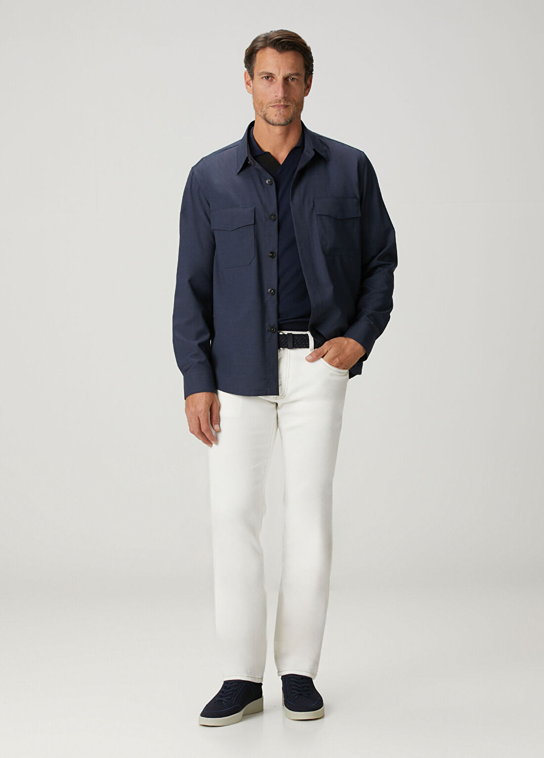 Canali Beyaz Kontrast Dikişli Jean Pantolon