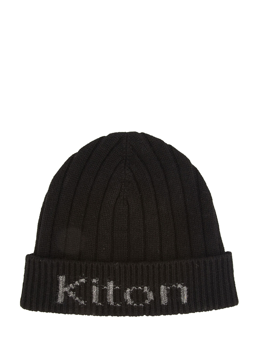 Kiton Siyah Gri Logo Jakarlı Erkek Kaşmir Bere
