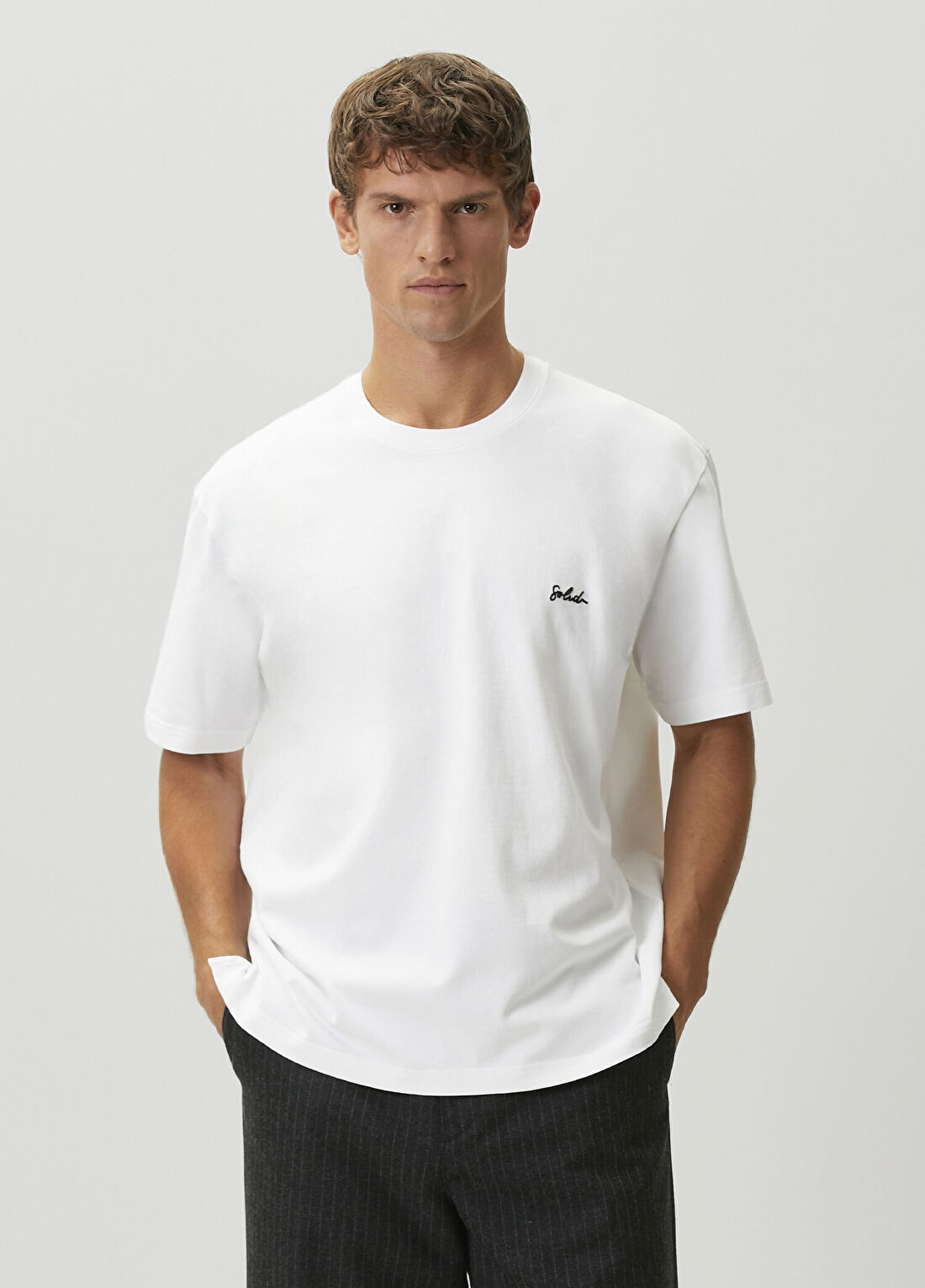 Solid Homme Beyaz Grafik İşlemeli T-shirt