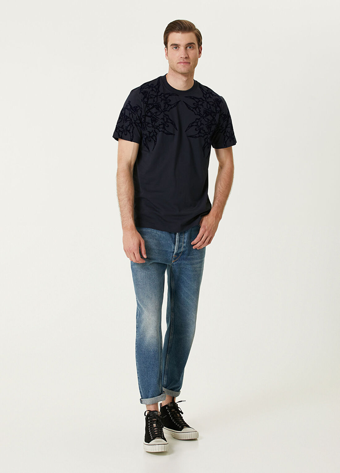 Bernotti Lacivert Omuzu Baskılı T-shirt görsel 2