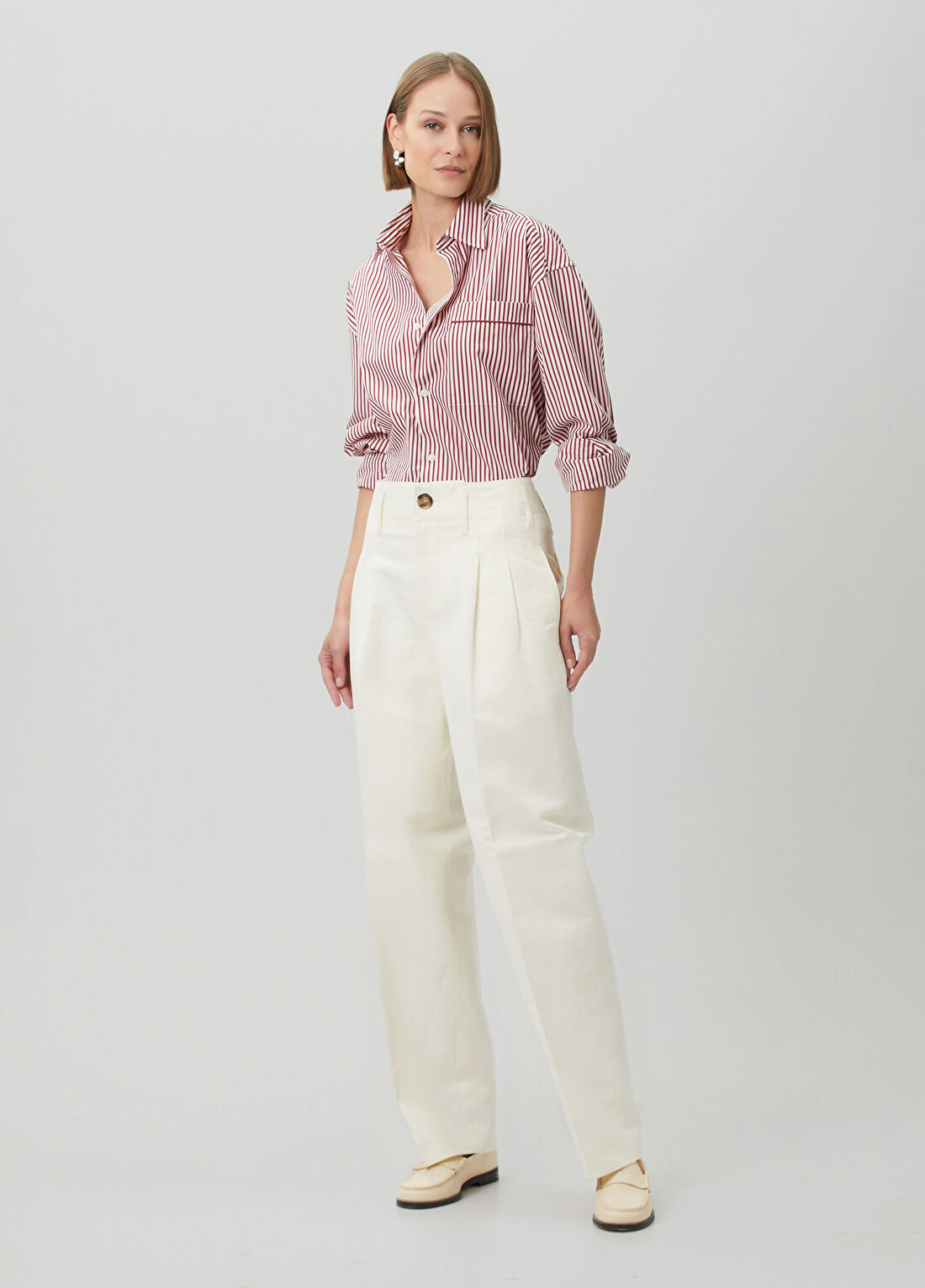 Ami Paris Classic Fit Kırık Beyaz Pantolon