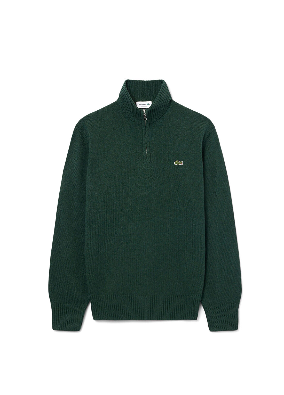 Lacoste Koyu Yeşil Yün Yarım Fermuarlı Classic Fit Erkek Kazak görsel 4