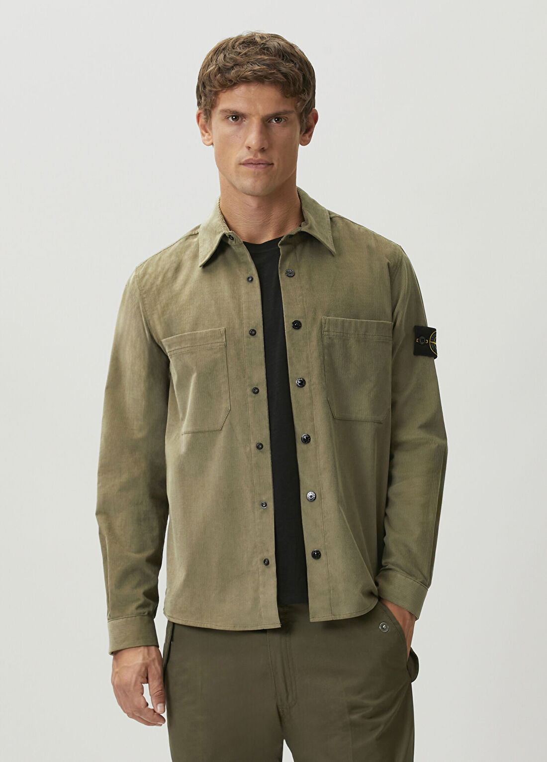 Stone Island Haki Fitilli Kadife Dış Gömlek