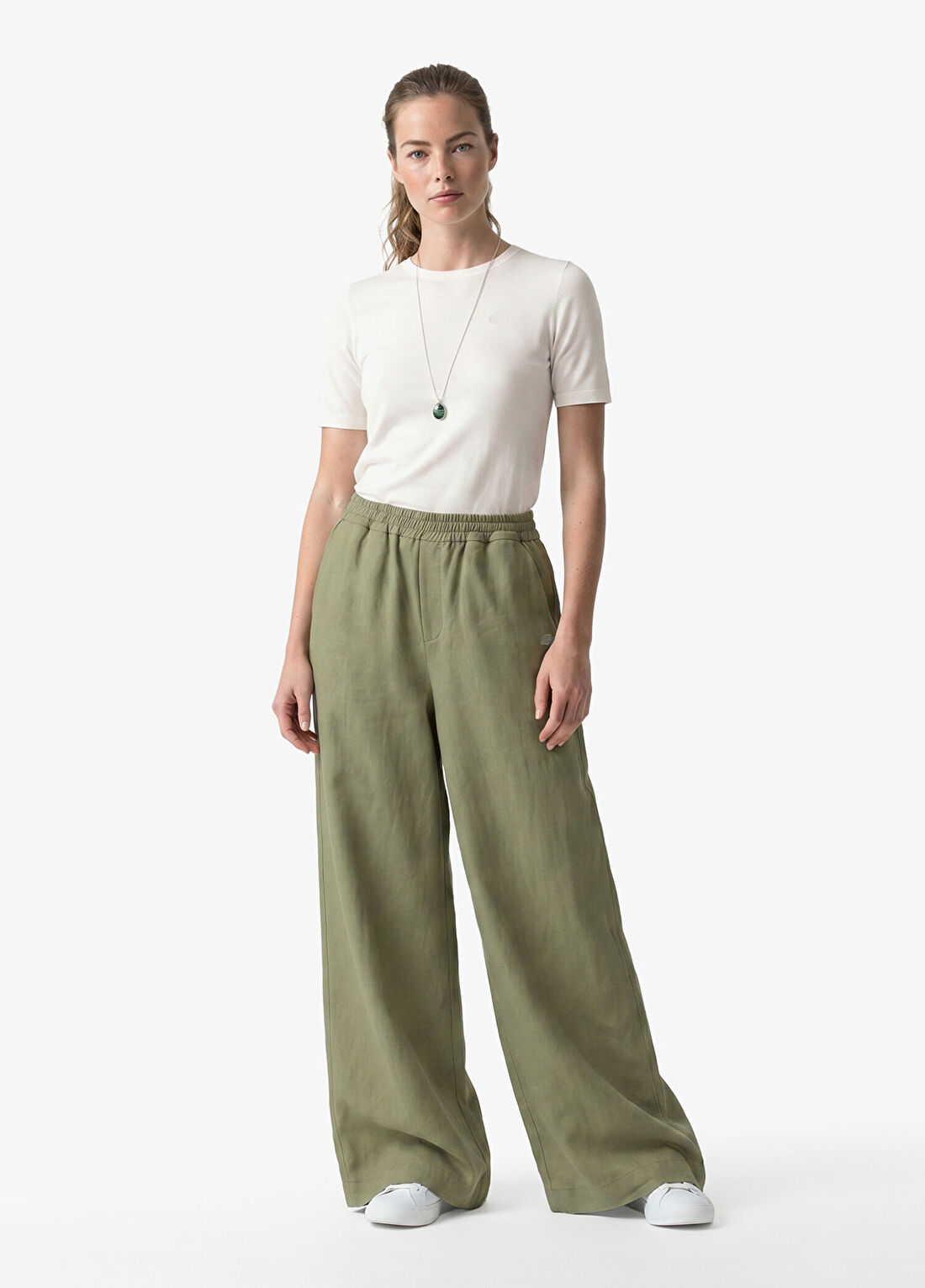 Lacoste Haki Geniş Paça Relaxed Fit Kadın Pantolon