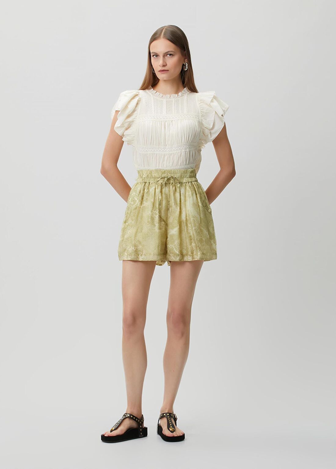 AllSaints Isla Yeşil Desenli Mini Şort