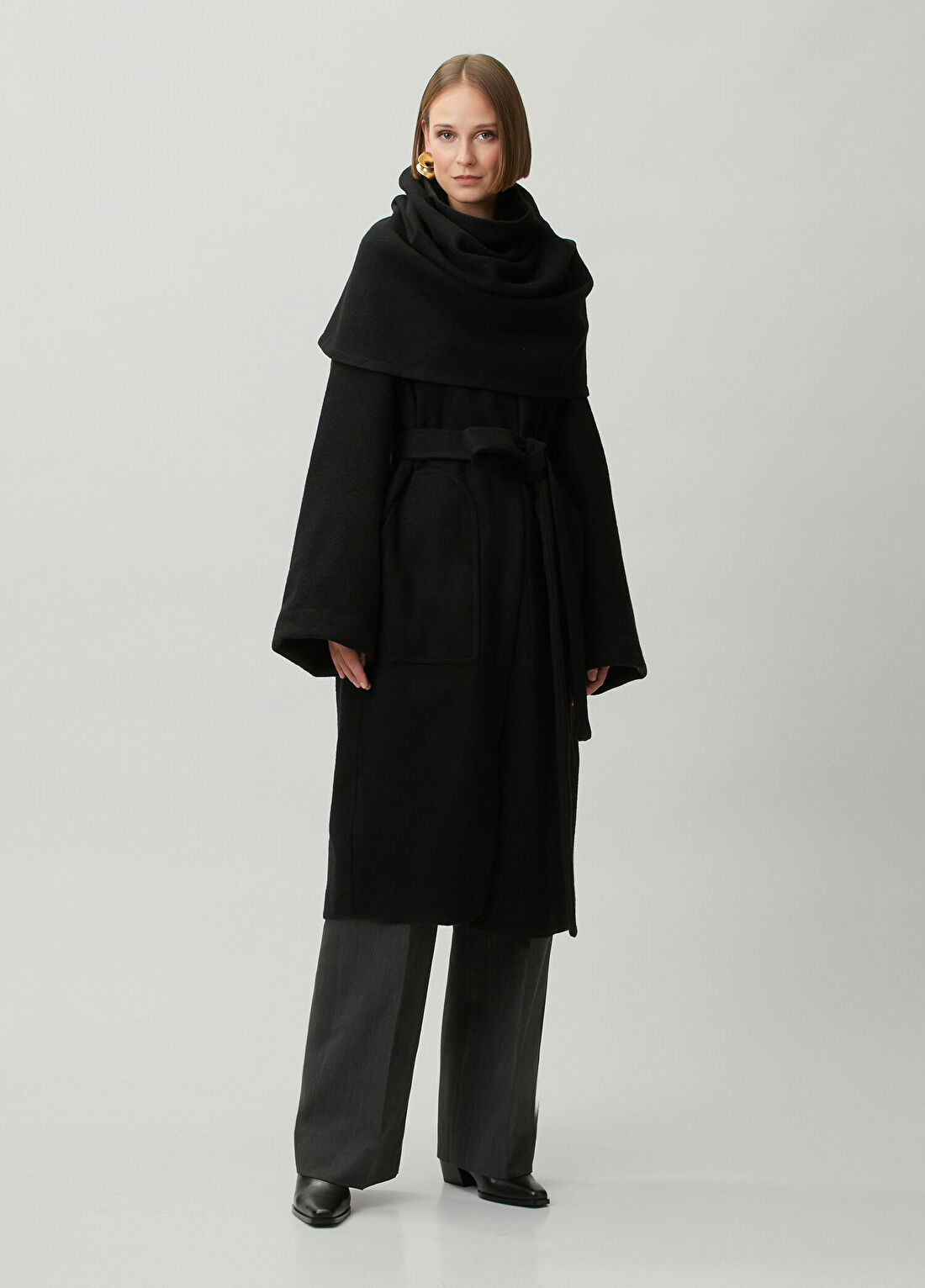 Rick Owens Oversized Siyah Yün Palto görsel 2