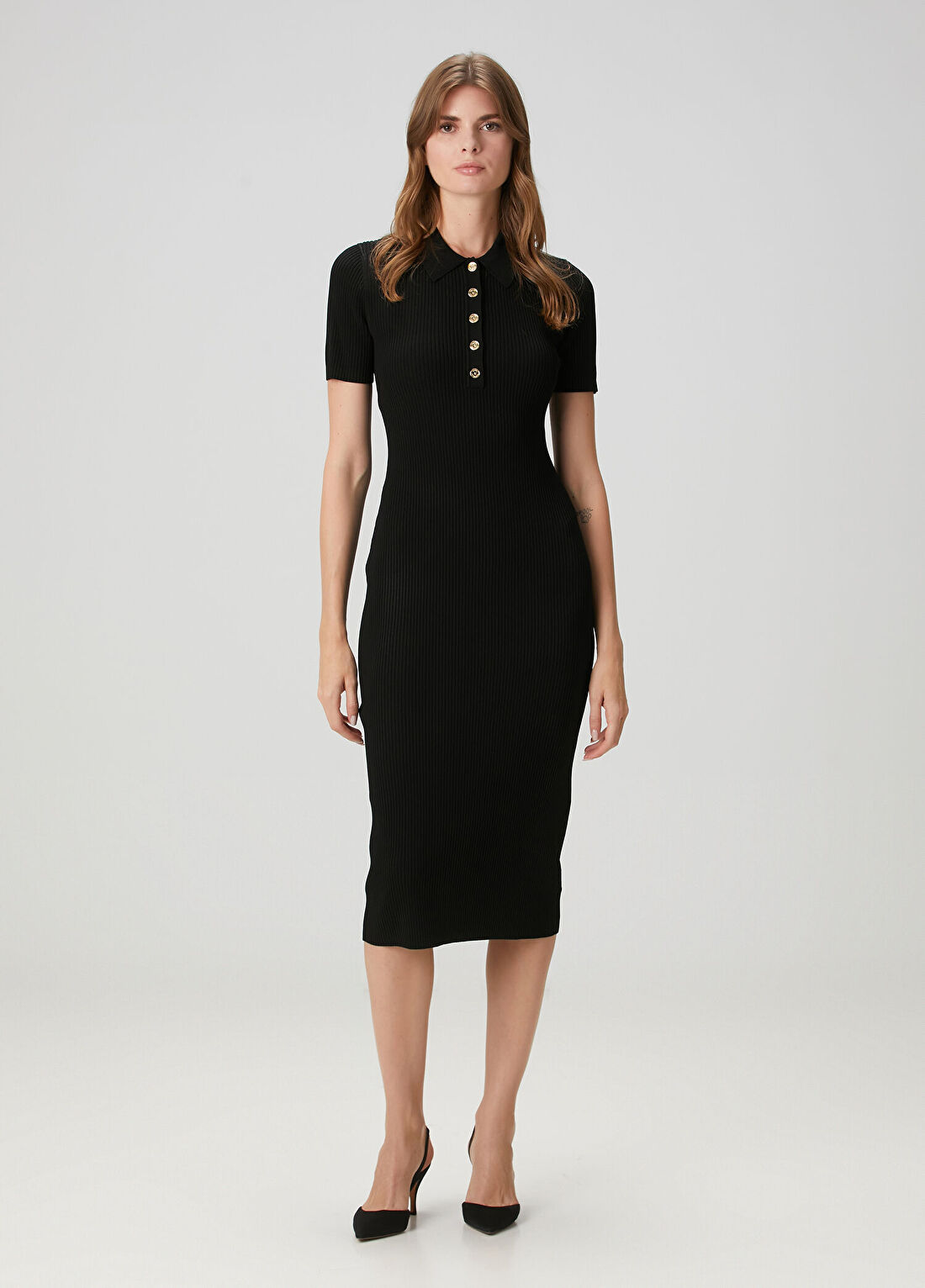 Michael Michael Kors Siyah Midi Polo Triko Elbise
