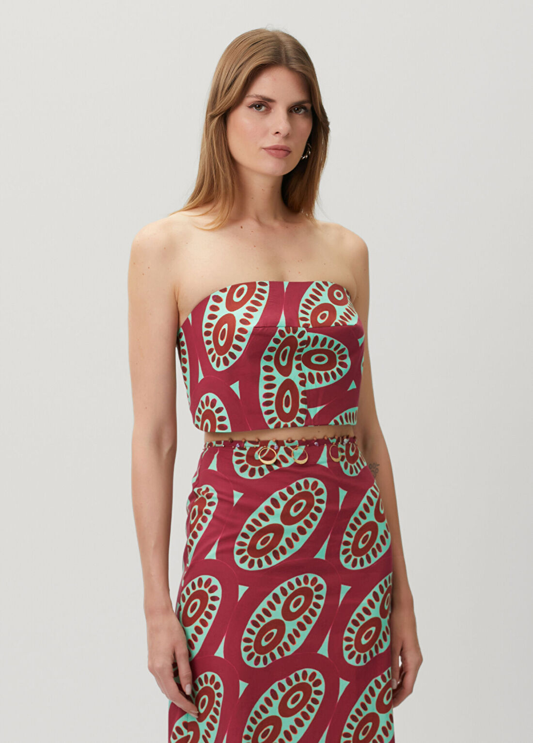 Themisz Fuşya Mavi Cropped Bluz