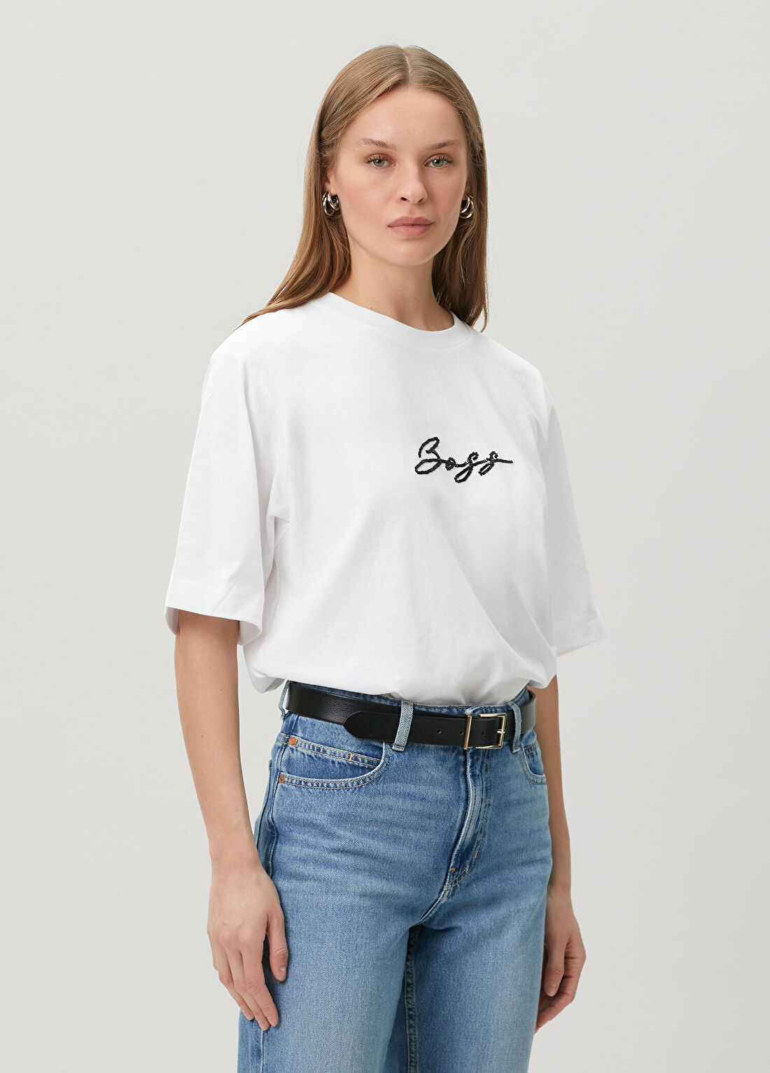 Boss Beyaz Logolu T-shirt görsel 3