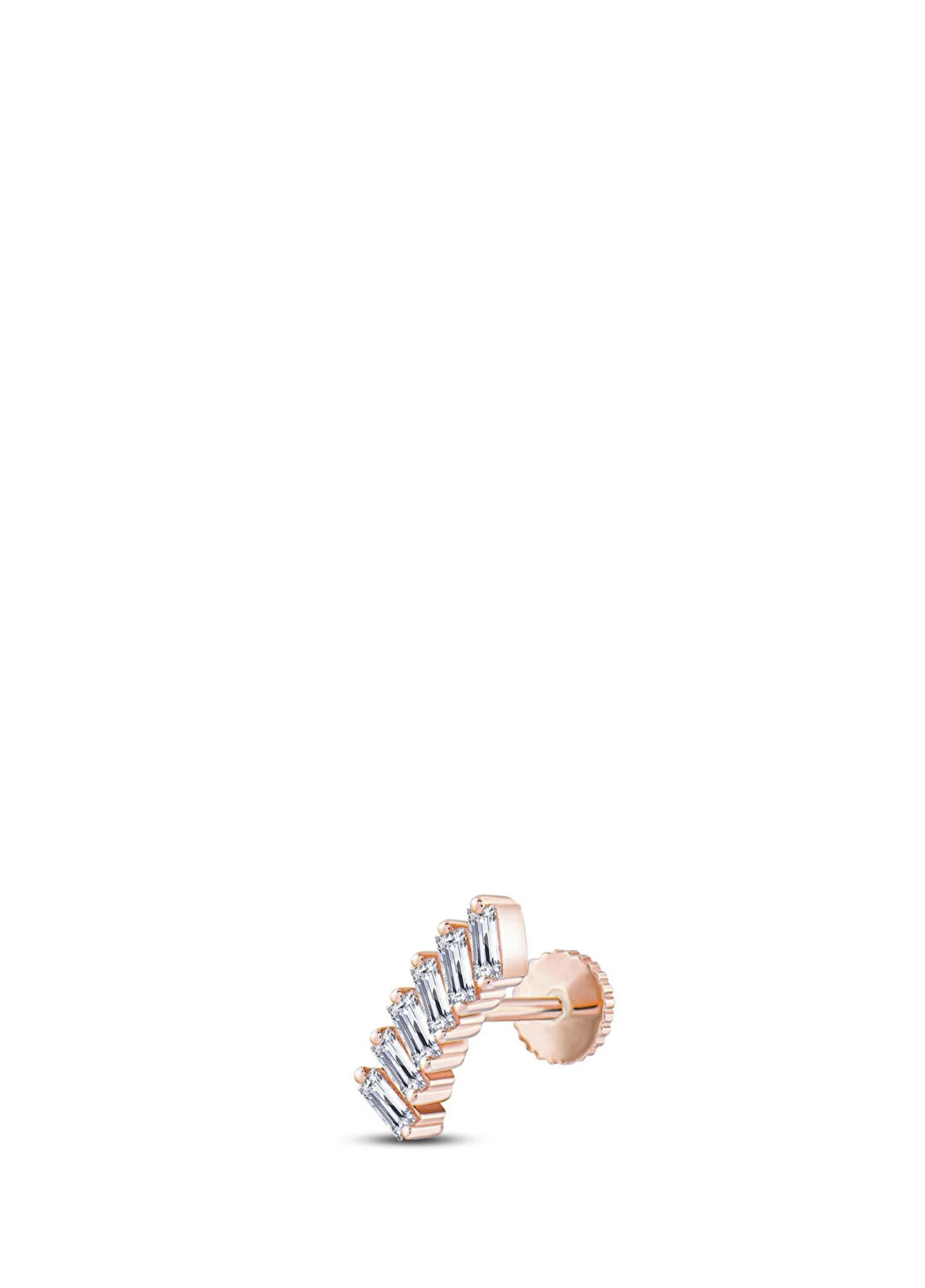 Safir Mücevher Baguette Pırlanta Taşlı 14 Ayar Rose Gold Kadın Piercing Tragus Küpe