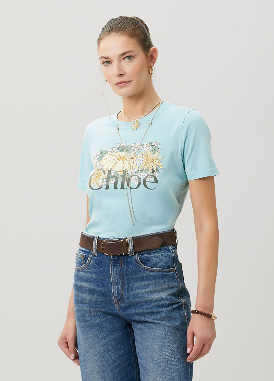 Chloe Mavi Logo Baskılı T-shirt