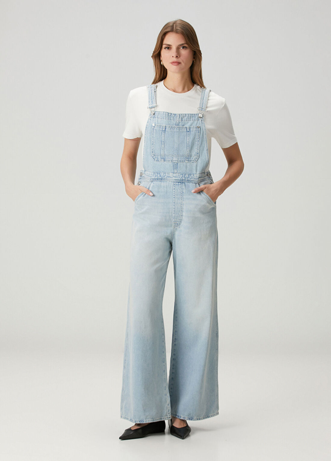7 For All Mankind Dungarees Açık Mavi Cep Detaylı Denim Tulum