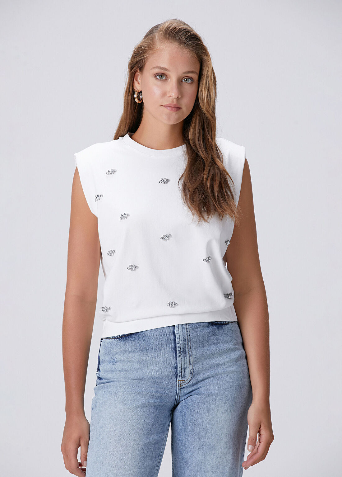 Network Kırık Beyaz İri Taş Baskı Detaylı T-shirt