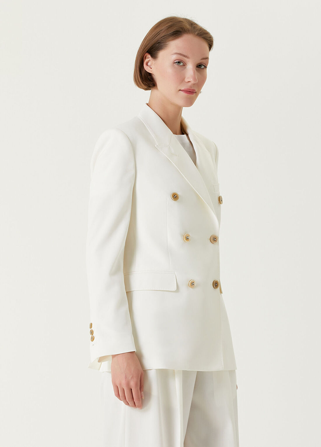 Golden Goose Krem Kırlangıç Yaka Kruvaze Blazer görsel 3