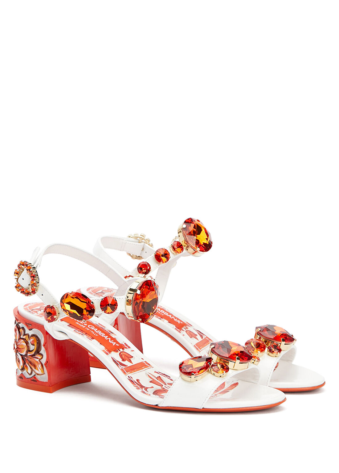 Dolce&Gabbana Sartoriale Turuncu Beyaz Kadın Deri Sandalet görsel 2