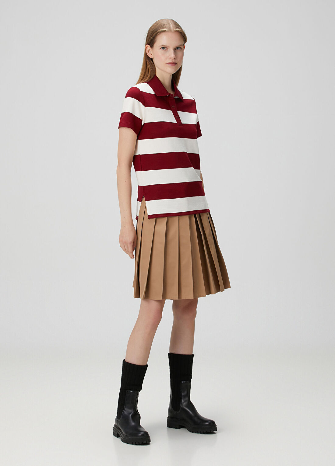 Moncler Kırmızı Beyaz Çizgili Polo T-shirt görsel 2