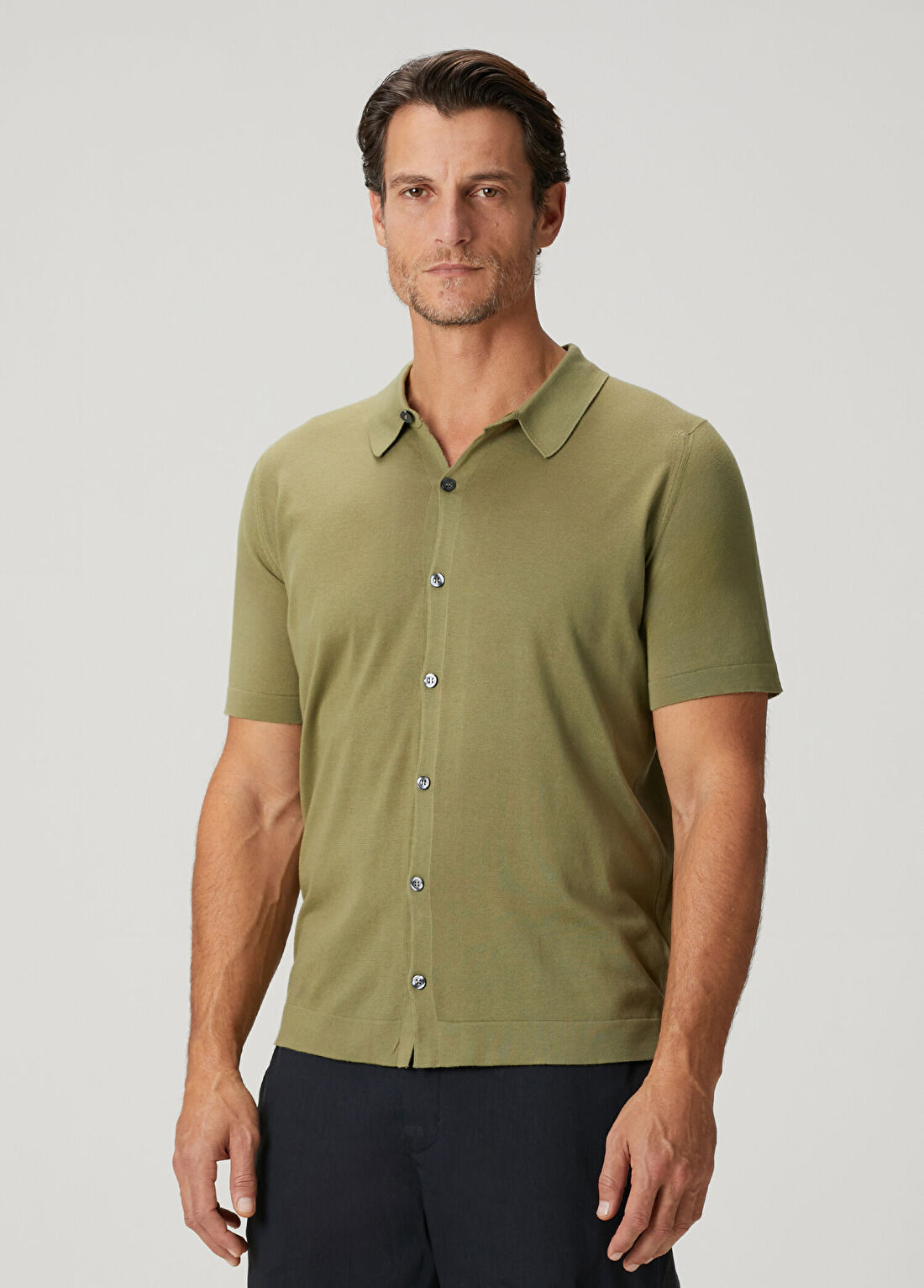 John Smedley Folke Açık Haki Kısa Kollu Triko Gömlek görsel 3