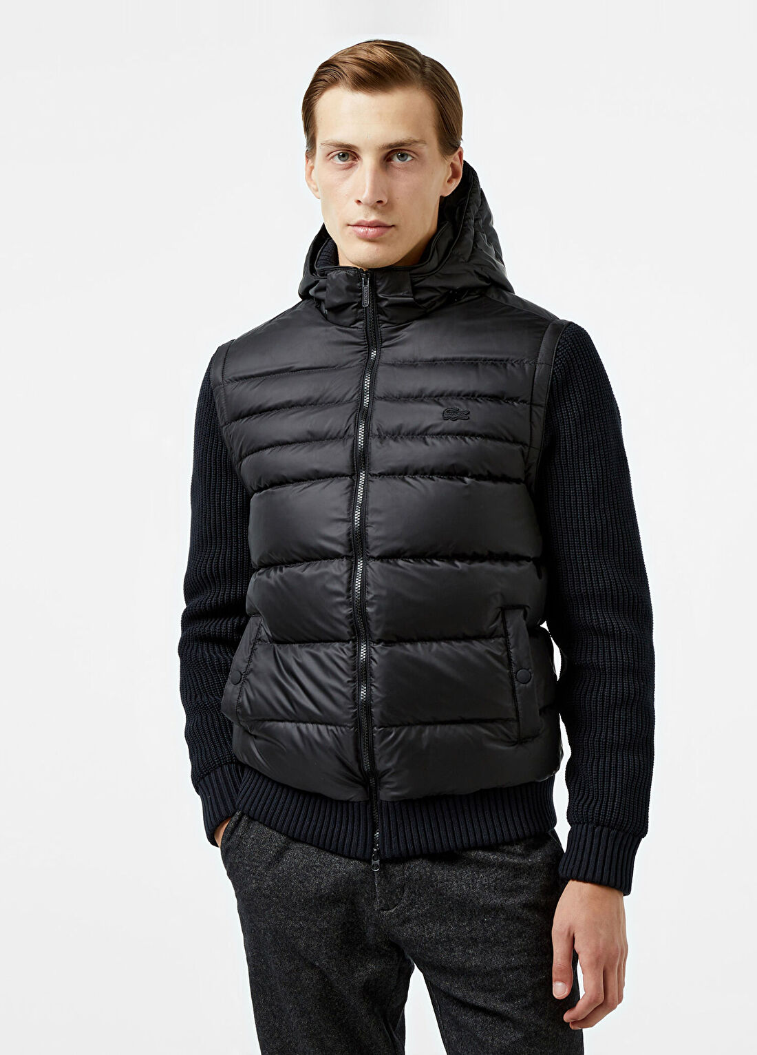 Lacoste Siyah Slim Fit Kapüşonlu Erkek Mont